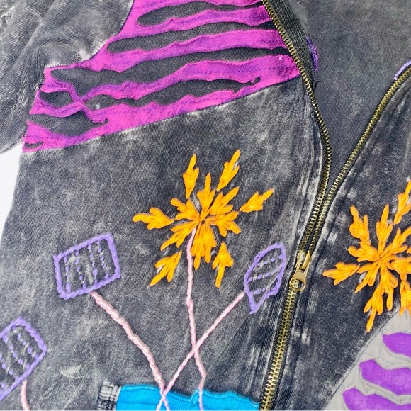Rising International Patchwork Boho Zippered Jacket w/ Hood - Picture 5 of 7